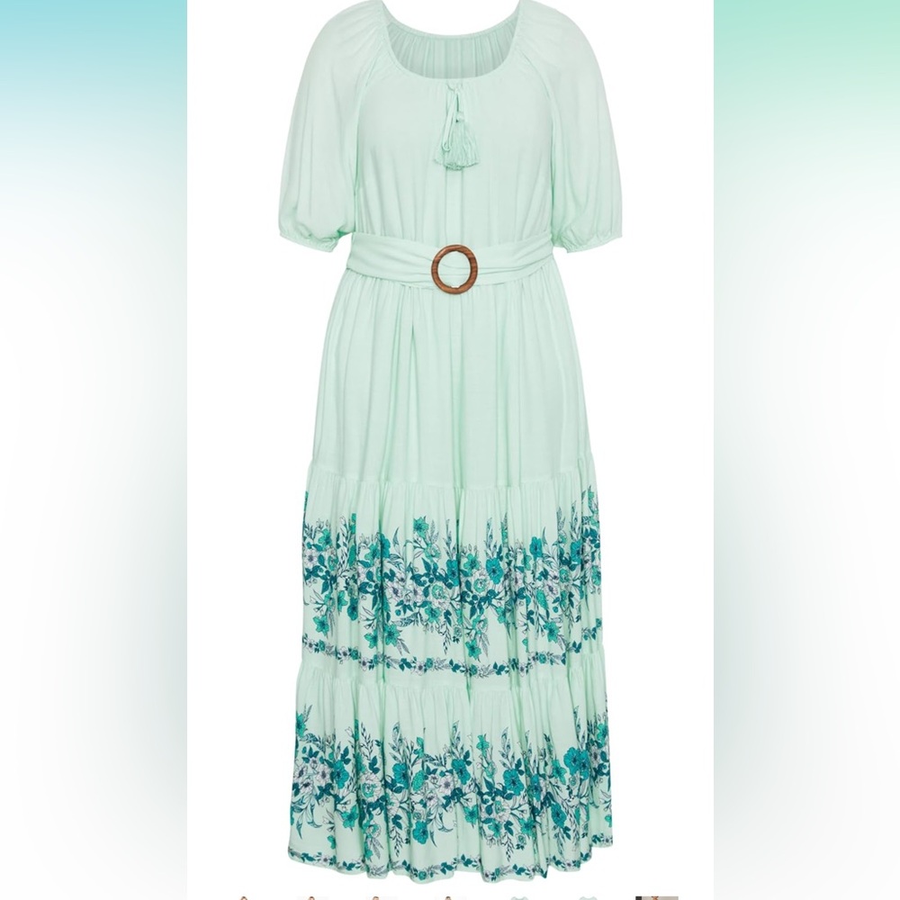 Aveology Mint Tiered Maxi Dress with belt size 20 NWT